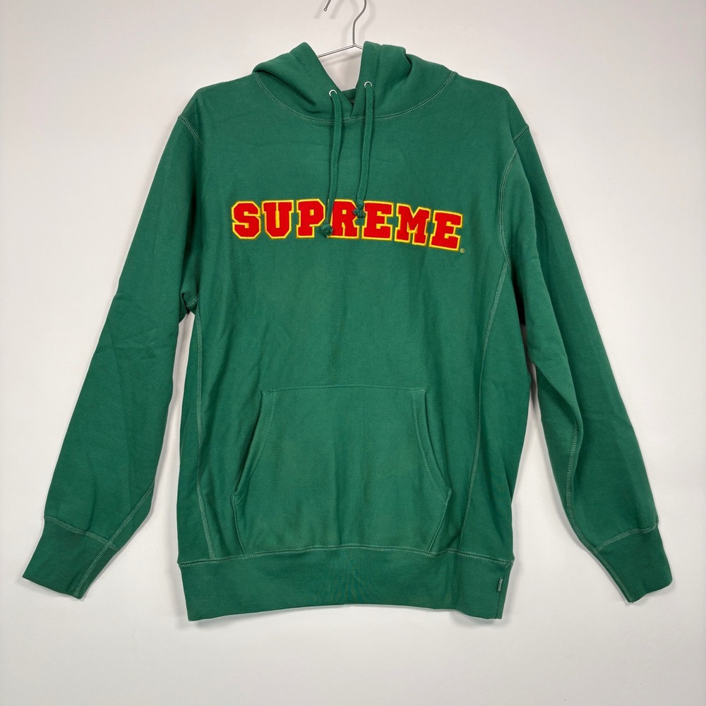 Supreme Mens Cord Collegiate Hoodie XL Green Logo Heavyweight Sweatshirt SS18